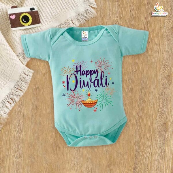 Babywish Baby Diwali Romper Bodysuit My First Diwali Happy Diwali Diya Print - Image 4