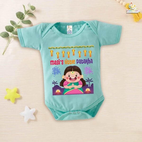Babywish Baby Diwali Romper Bodysuit My First Diwali Maasi's Little Patakha - Image 4
