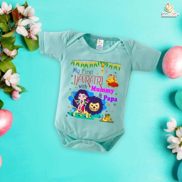 Babywish Baby Navratri Romper Bodysuit My First Dussehra My First Navratri with Mummy & Papa - Image 4