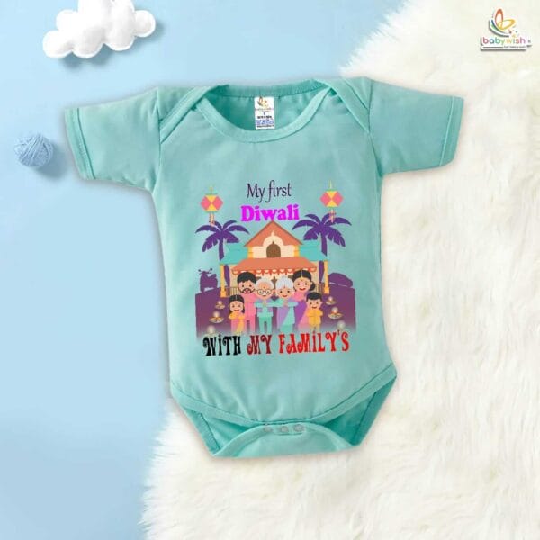 Babywish Baby Diwali Romper Bodysuit My First Diwali My First Diwali with all Family - Image 4