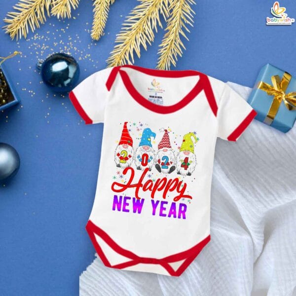 Babywish New Year Romper Clothes My First New Year Bodysuits Santa Wishes Happy New Year 2024 Floral Print