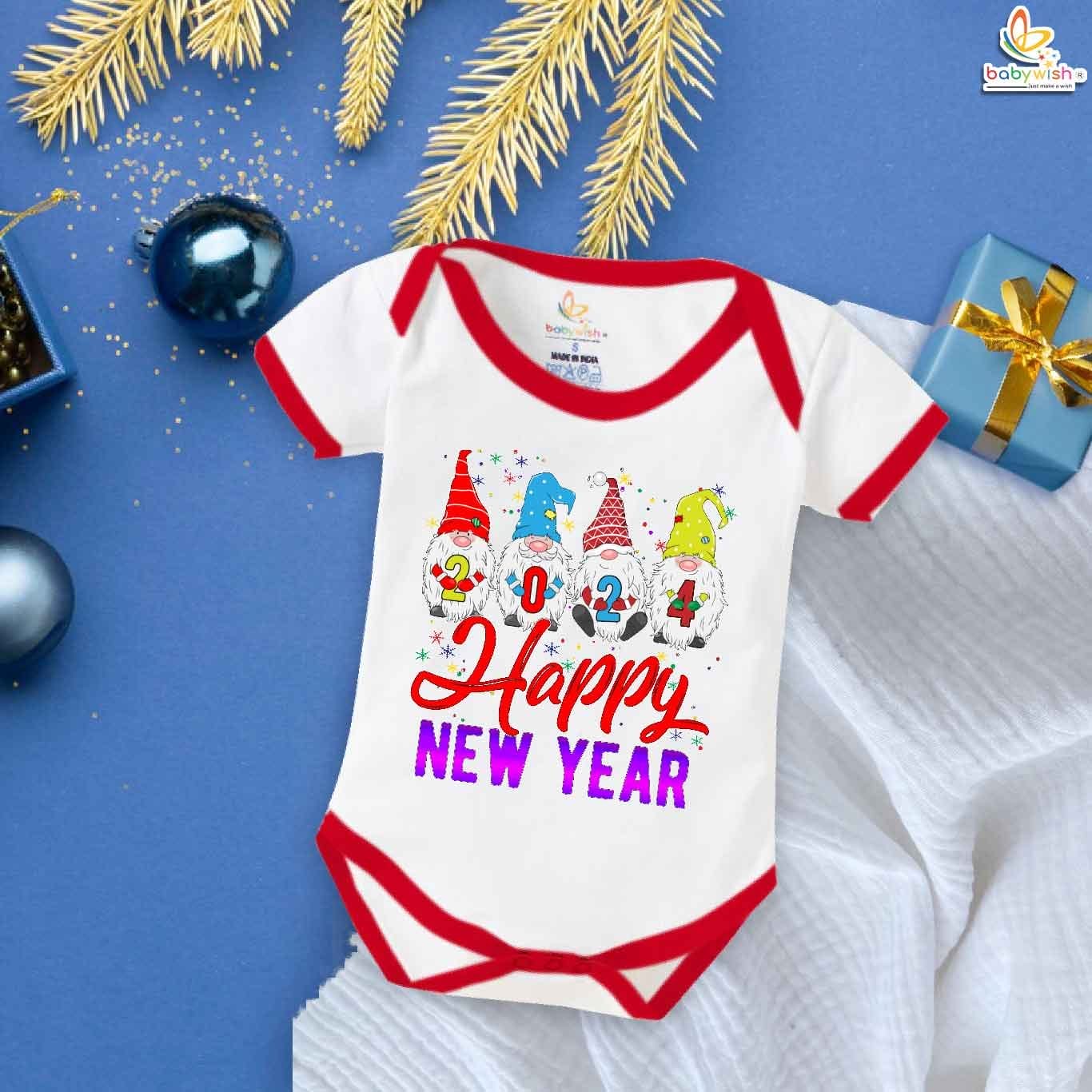 Babywish New Year Romper Clothes My First New Year Bodysuits Santa Wishes Happy New Year 2024 Floral Print