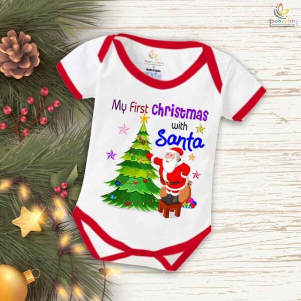 Babywish Christmas Romper Clothes My First Merry Christmas Bodysuits Santa And X-mas-tree Christmas Print