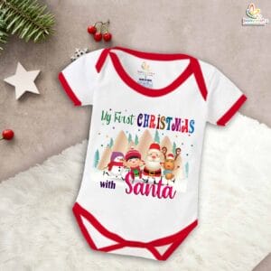 Babywish Christmas Romper Clothes My First Merry Christmas Bodysuits Merry Christmas With Santa Mountain Print