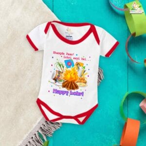 My First Lohri Romper | Bhangda Pao Lohri Aayi Baby Bodysuit | Festive Outfit for Baby Boys & Girls – Babywish