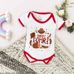 My First Lohri Romper | Happy Lohri with Sweets Baby Bodysuit for Boys & Girls | Newborn Lohri Celebration Outfit & Ethnic Babywear – Babywish