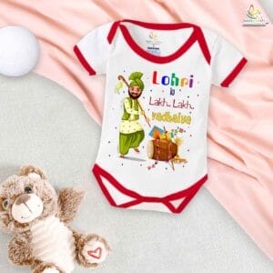 My First Lohri Romper | Lohri Ki Lakh Lakh Vadhaiya Baby Bodysuit | Punjabi Festival Dhol Print Newborn Outfit | Lohri Baby Clothes | Babywish