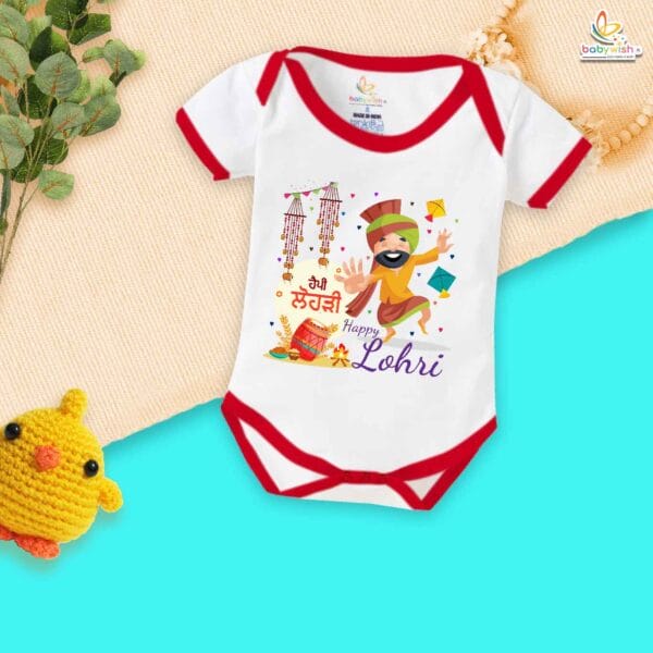 My First Lohri Romper | Happy Lohri Punjabi Asees Baby Bodysuit for Boys & Girls | Newborn Lohri Outfit & Traditional Festival Wear – Babywish