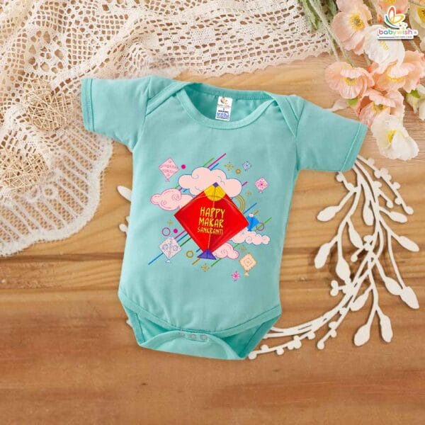 My First Makar Sankranti Baby Romper – Kite Printed Festive Bodysuit for Newborns & Infants | Sankranti Baby Outfit India | Babywish - Image 2