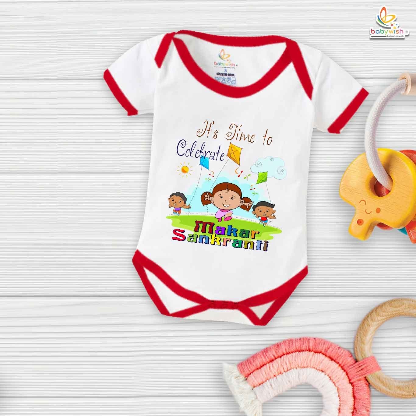 Babywish Makar Sankranti Romper Clothes My First Makar Sankranti Bodysuits It's Time to Celebrate