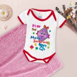 Makar Sankranti Flying Kite Romper – My First Makar Sankranti Baby Bodysuit | Festive Newborn Outfit for Kite Festival Celebration – Babywish
