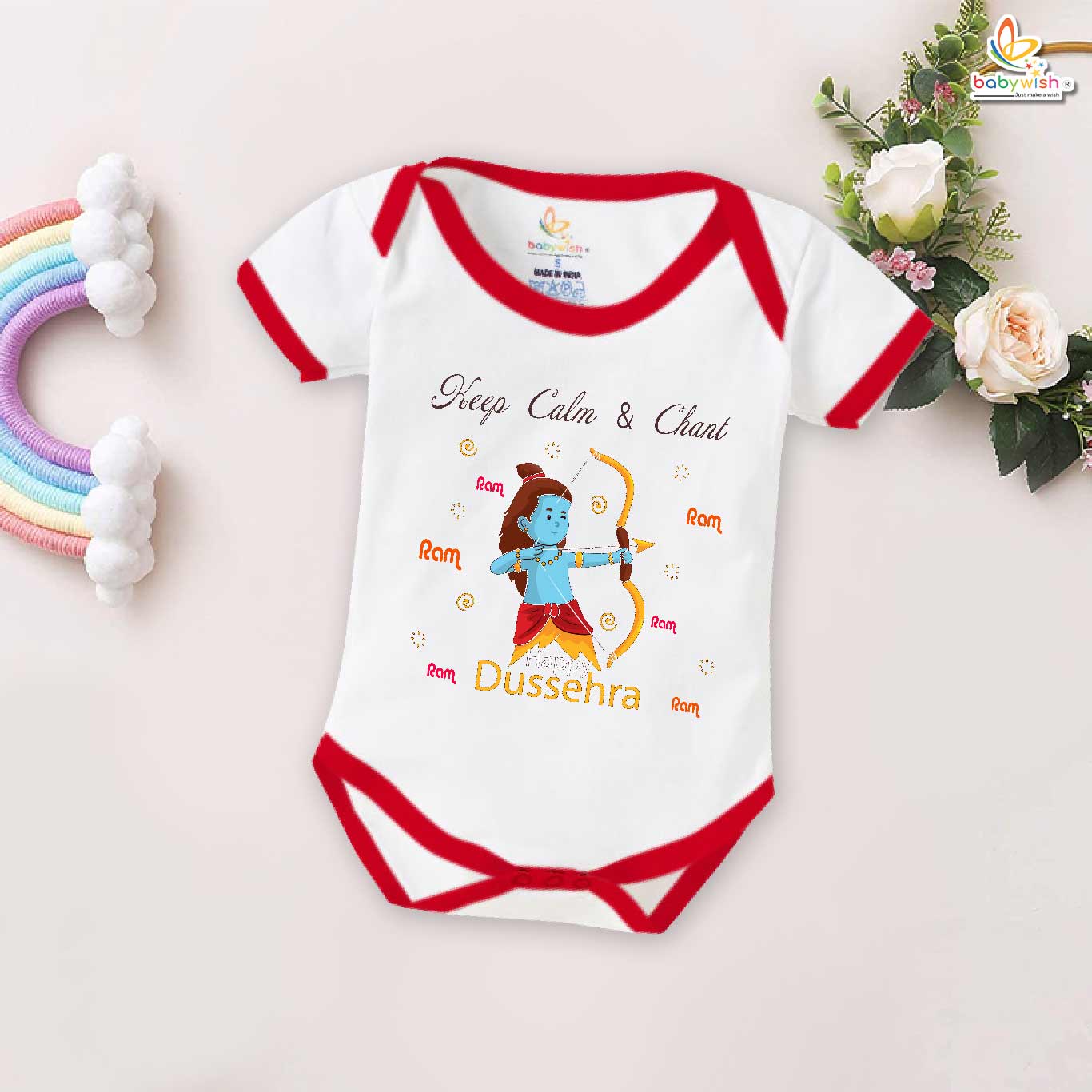 Babywish Baby Navratri Romper Bodysuit My First Dussehra Chant Ram Ram Ram