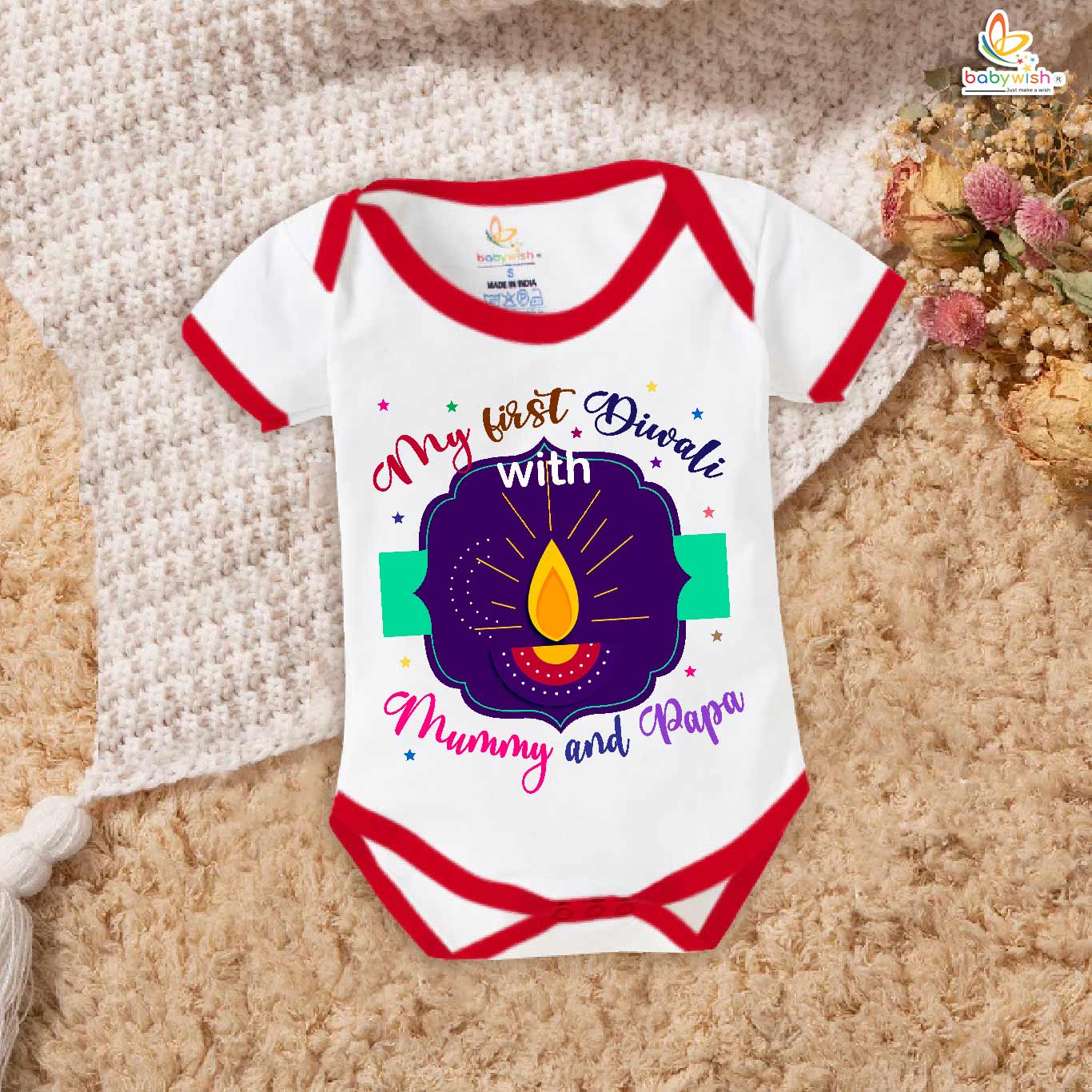 Babywish Baby Diwali Romper Bodysuit My First Diwali My First Diwali with Mummy & Papa