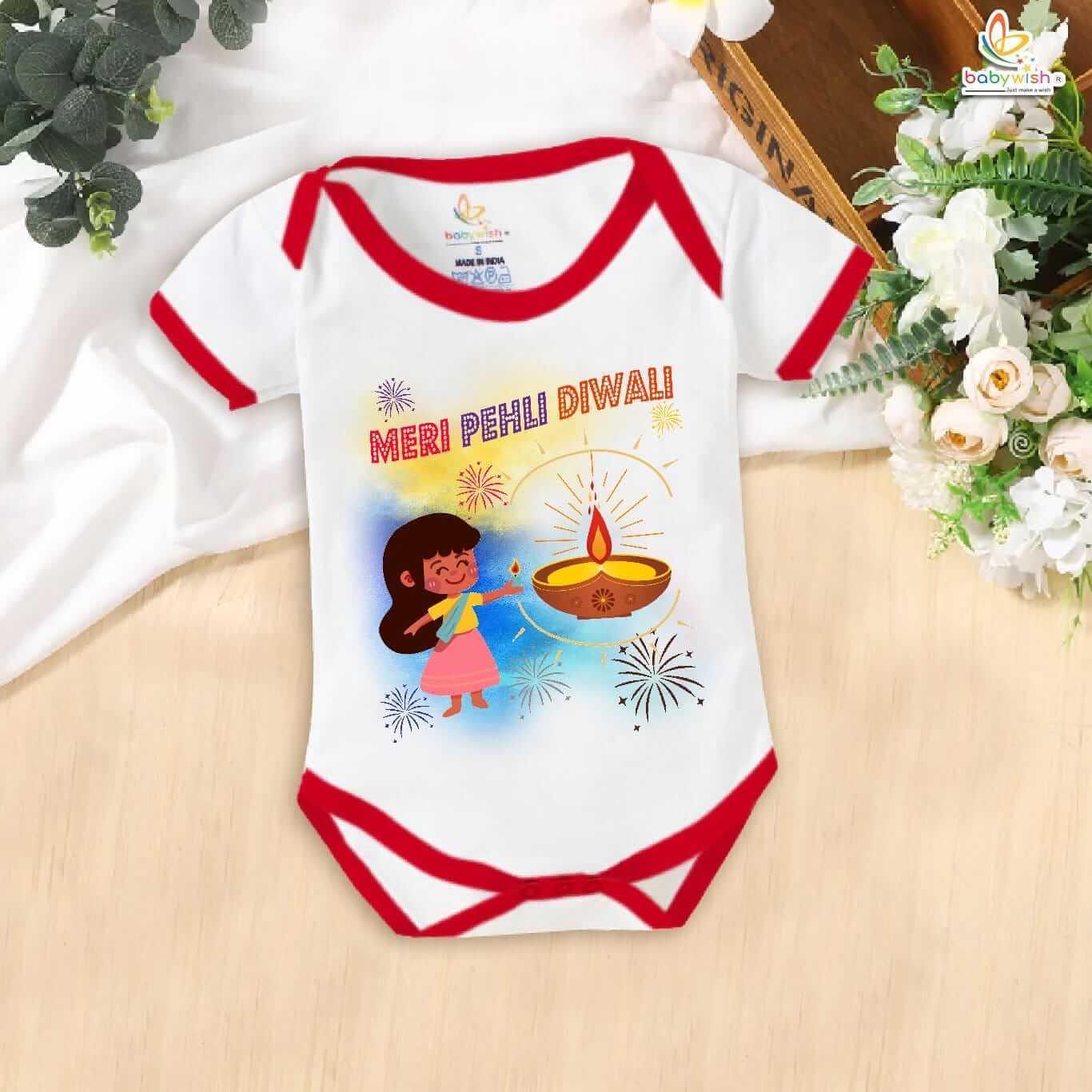 Babywish Baby Diwali Romper Bodysuit My First Diwali Meri Pehli Diwali