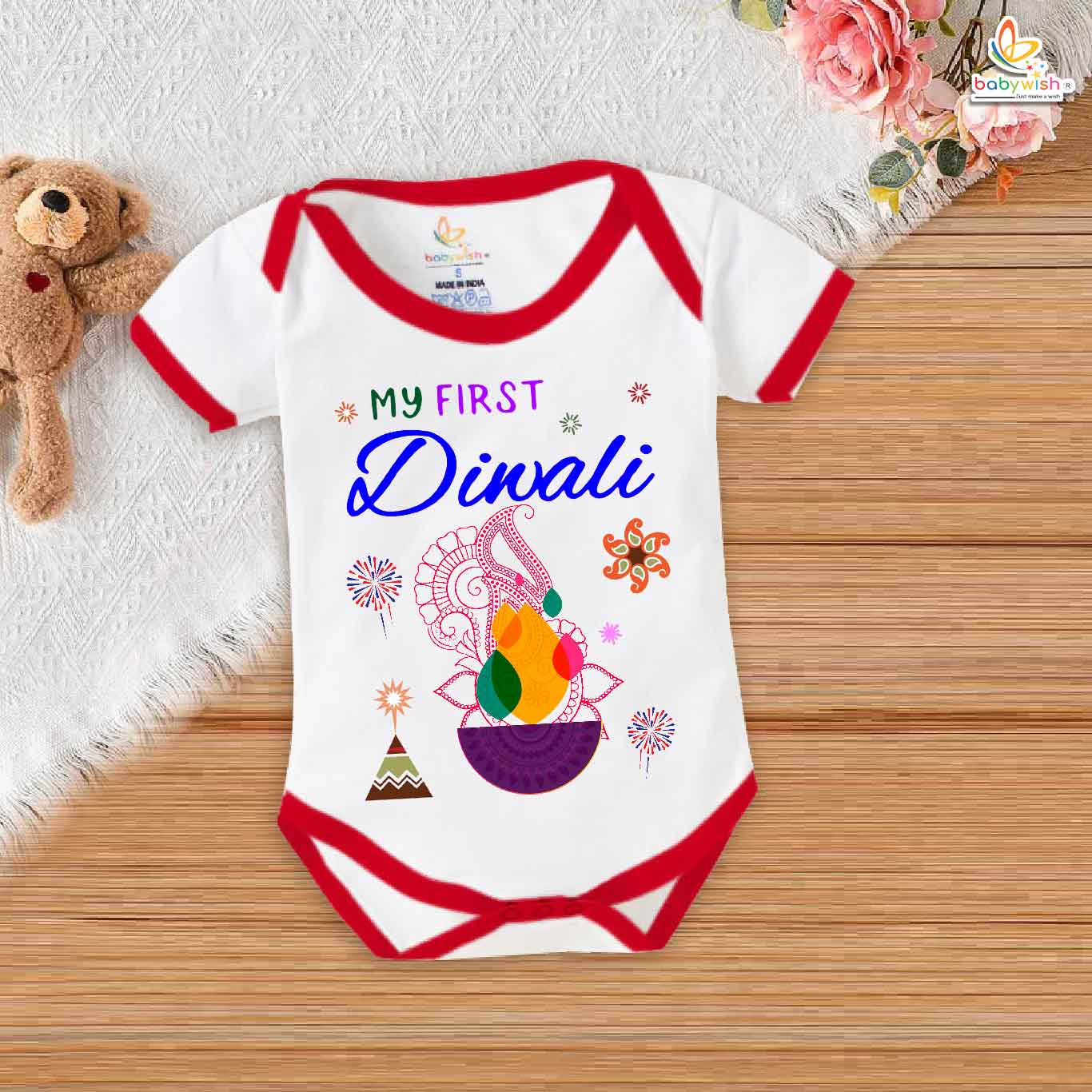 Babywish Baby Diwali Romper Bodysuit My First Diwali My First Diwali Light