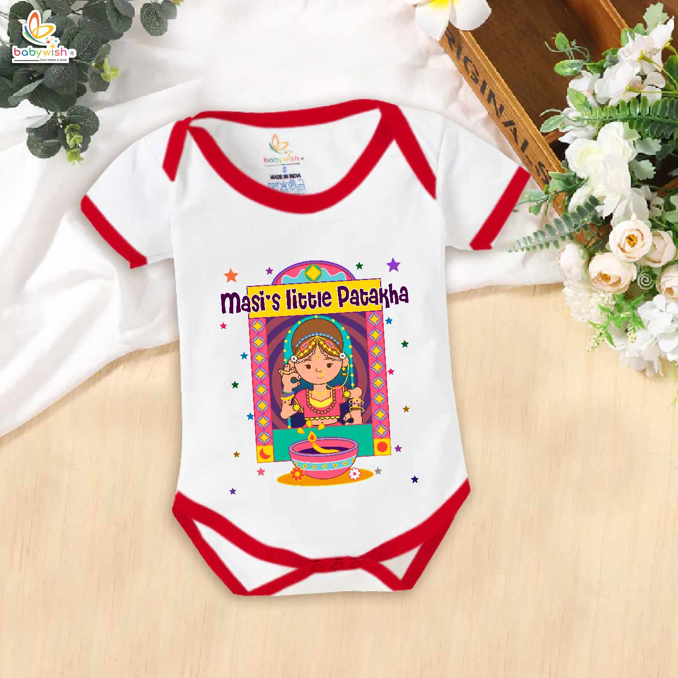 Babywish Baby Diwali Romper Bodysuit My First Diwali Masi's Little Patakha