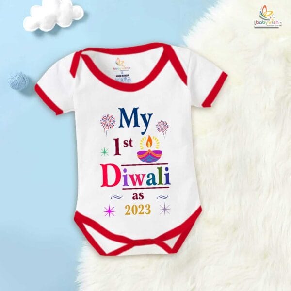 Babywish Baby Diwali Romper Bodysuit My First Diwali My 1st Diwali as 2023