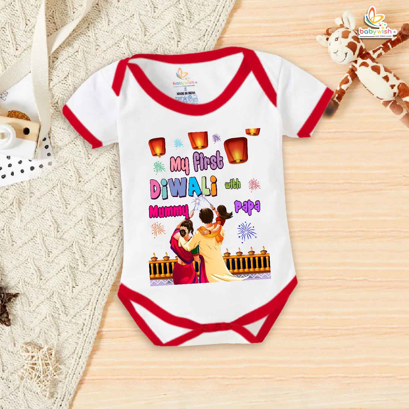 Babywish Baby Diwali Romper Bodysuit My First Diwali My First Diwali with Mom & Dad
