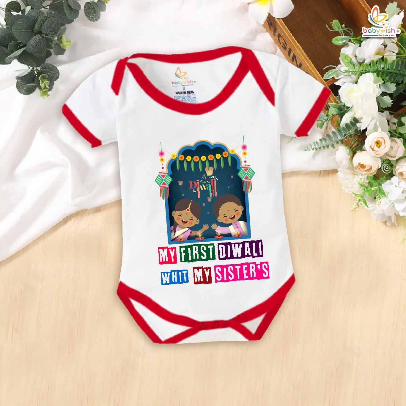 Babywish Baby Diwali Romper Bodysuit My First Diwali My First Diwali with My Sister