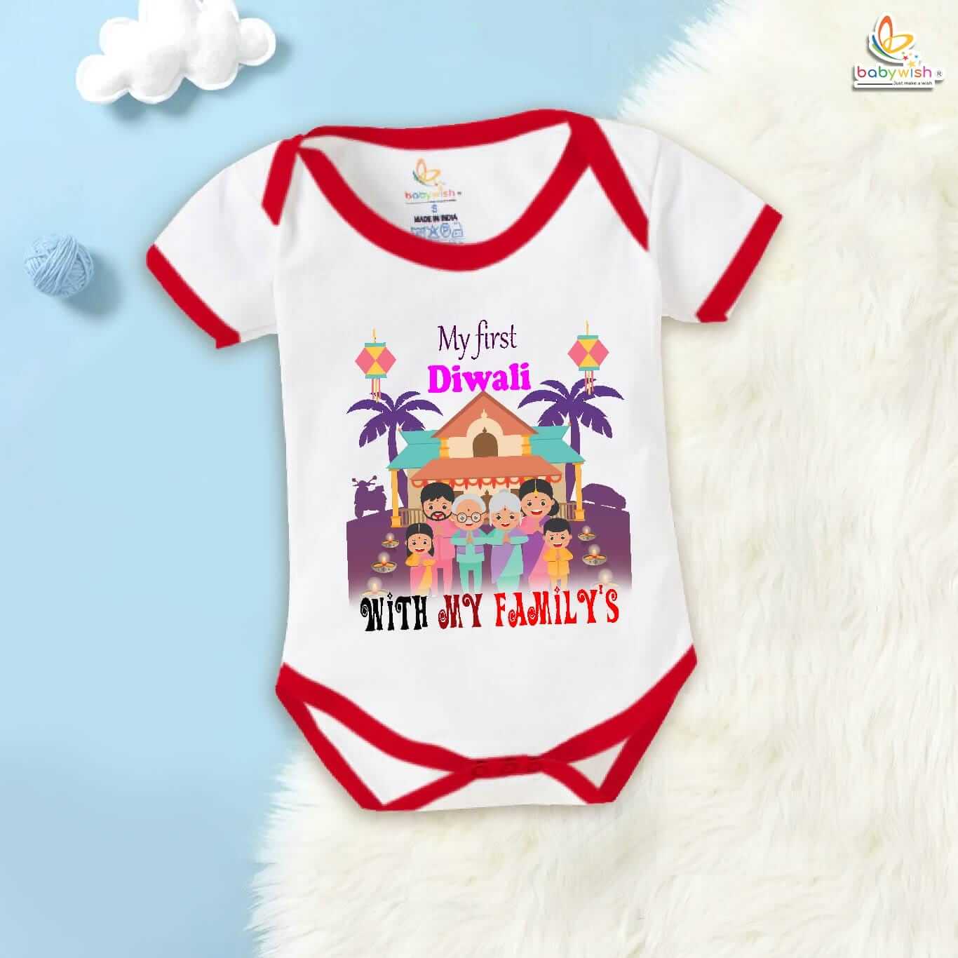Babywish Baby Diwali Romper Bodysuit My First Diwali My First Diwali with all Family