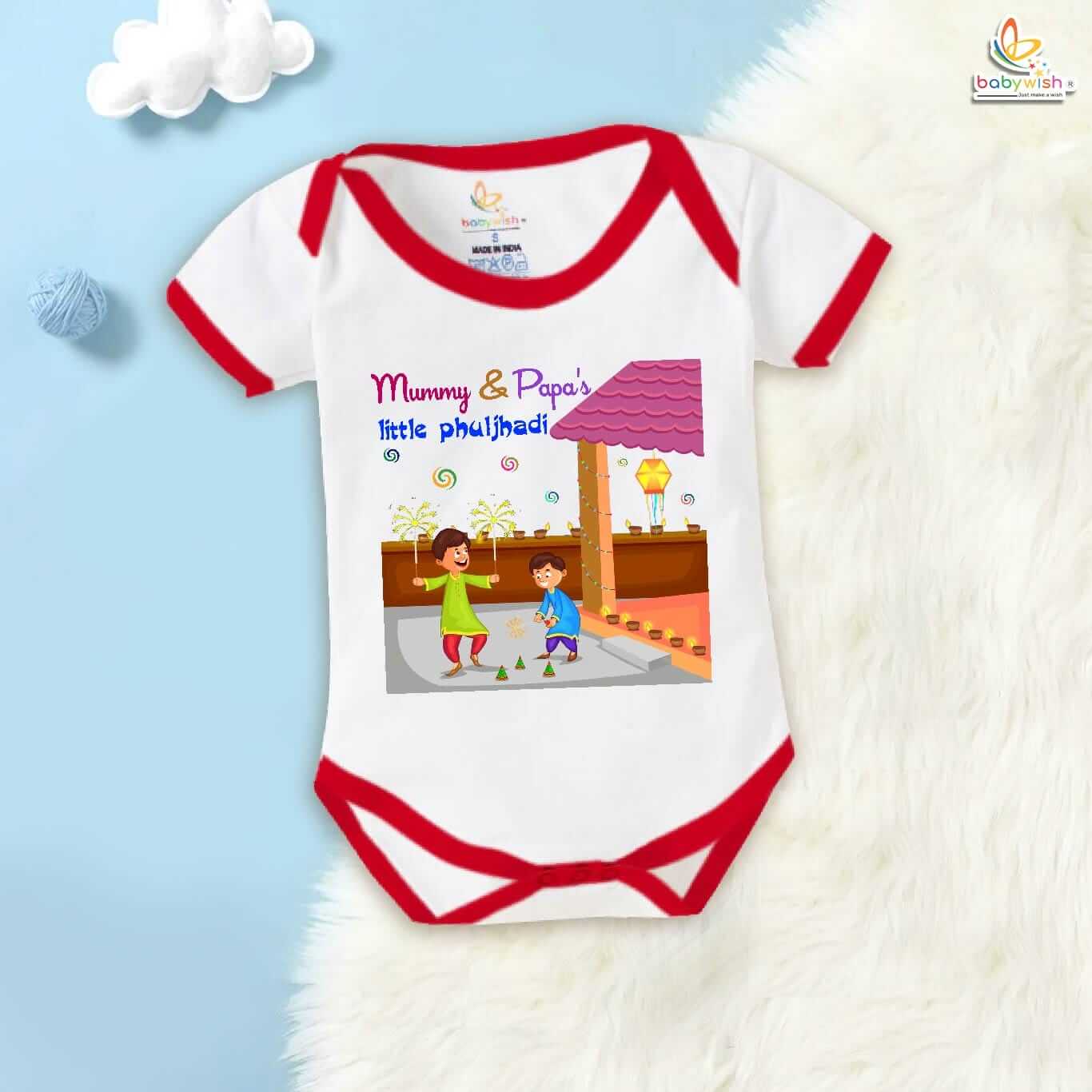 Babywish Baby Diwali Romper Bodysuit My First Diwali Mummy Papa's Diwali Celebrations