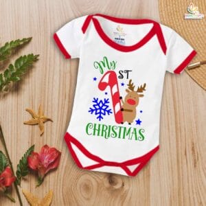 Babywish Christmas Romper Clothes My First Merry Christmas Bodysuits Animal Print Christmas Design
