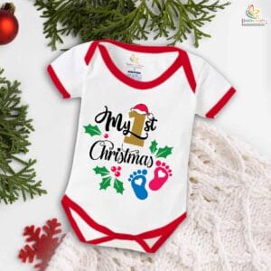 Babywish Christmas Romper Clothes My First Merry Christmas Bodysuits My First Christmas Foot Heart Print