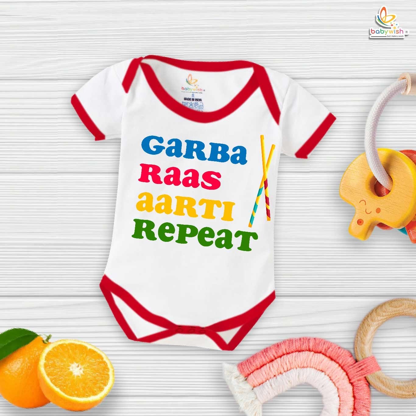 Babywish Baby Navratri Romper Bodysuit My First Dussehra Garba Raas Aarti Repeat