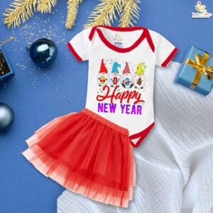 Newborn girls tutu skirt romper New Year print onesies bodysuits for baby 0 to 12 months