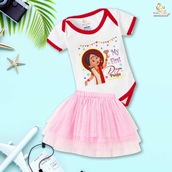 newborn-girls-tutu-skirt-romper-navratri-print-onesies-bodysuits-for-baby-0-to-12-months - Image 2