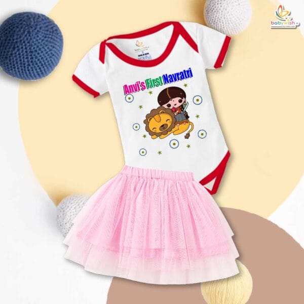 newborn-girls-tutu-skirt-romper-navratri-print-onesies-bodysuits-for-baby-0-to-12-months - Image 2