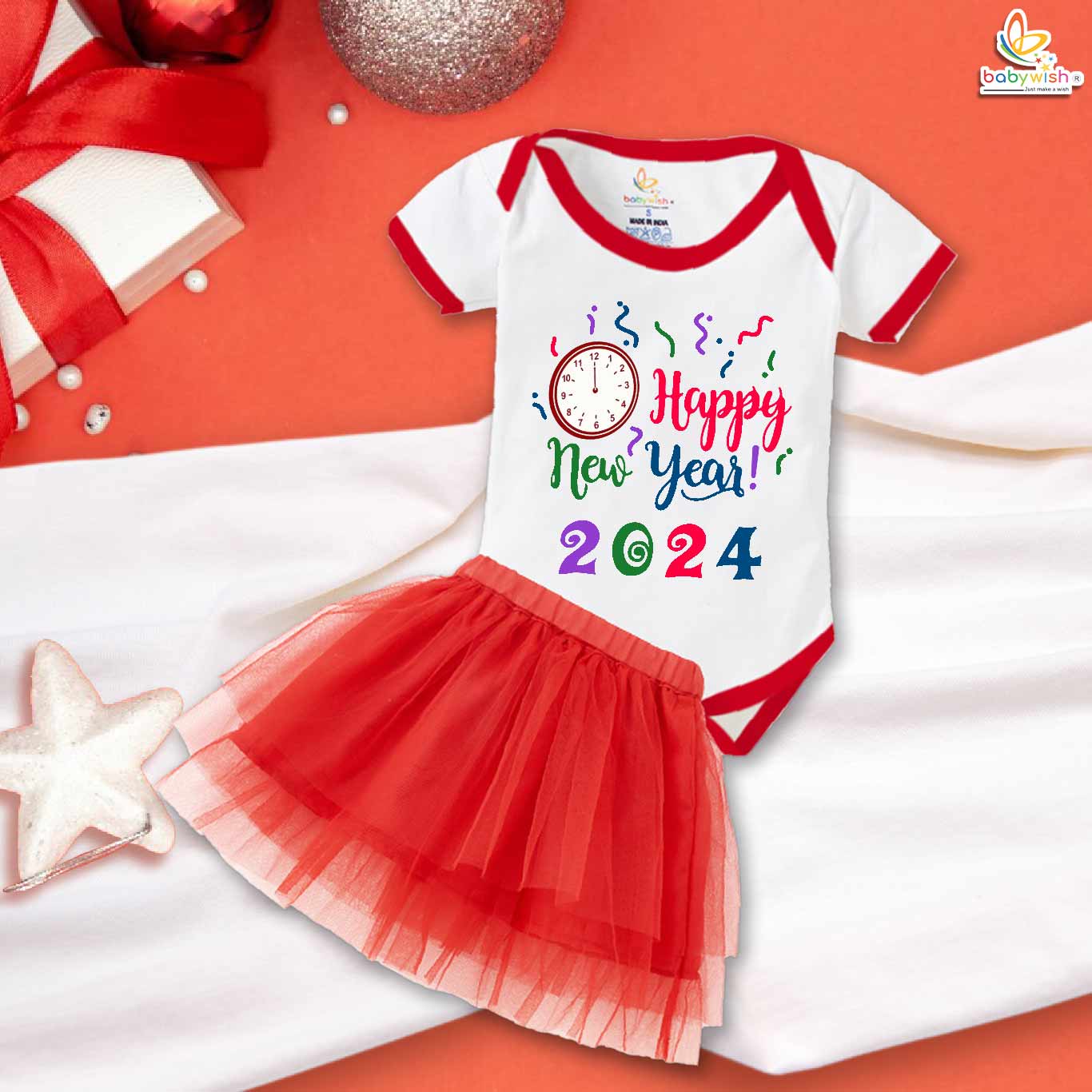 Newborn girls tutu skirt romper New Year print onesies bodysuits for baby 0 to 12 months