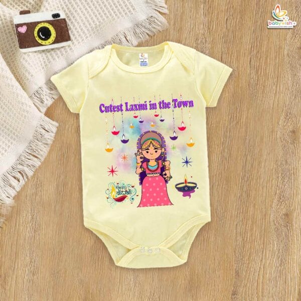 Babywish Baby Diwali Romper Bodysuit My First Diwali Cutest Laxmi in the Town - Image 2