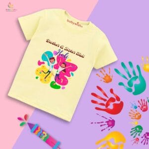 Holi T-shirt for Kids Unisex Holi Topwear Outfit Printed Half Sleeve Tshirt Dress for Boy n Girl "Brother's & Sister Wali Holi"