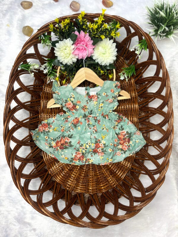 Pista Green Cotton Floral Frock for Newborn Baby Girl – Babywish