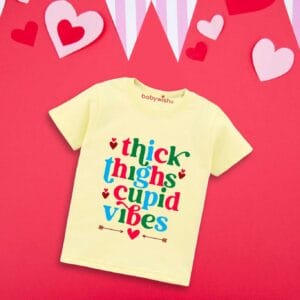 Valentine Day T-shirt for Kids Unisex Valentine Topwear Outfit Printed Half Sleeve Tshirt Dress for Boy n Girl "Thick Theigh Cupid vibes"
