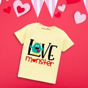 Valentine Day T-shirt for Kids Unisex Valentine Topwear Outfit Printed Half Sleeve Tshirt Dress for Boy n Girl "Love on Valentine monster"
