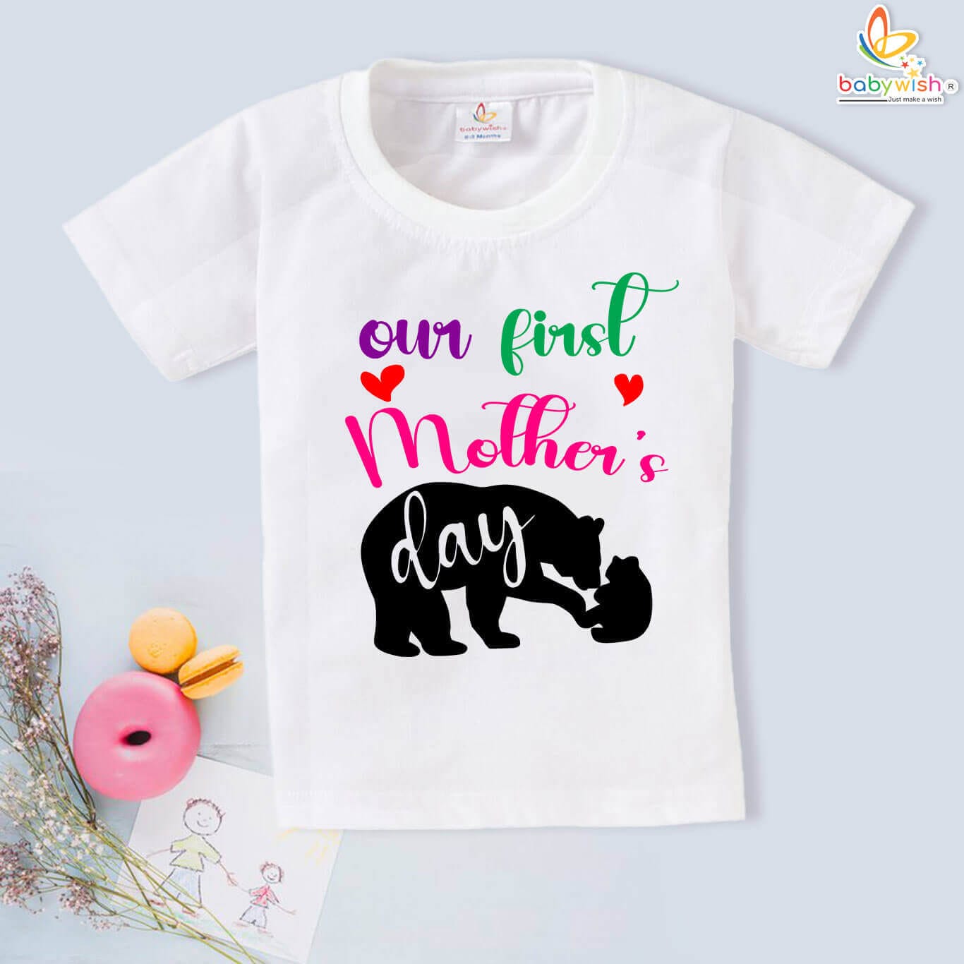 Babywish Our First Mother's Day T-Shirt with Mama Bear and Baby Cub Graphic