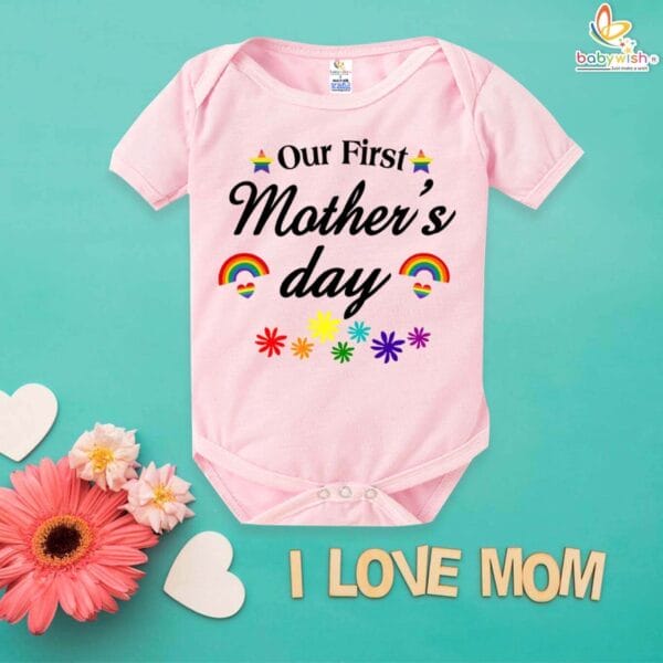 Our First Mothers Day Rainbow Print Babywish Romper/Onesies - Image 3