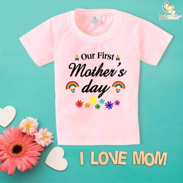 Our First Mothers Day Rainbow Print Babywish Tshirt Celebrate Mommy & Baby Love with Adorable Comfort - Image 3