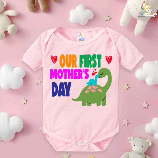 Our First Mothers Day Dinosaur Print Babywish Romper/Onesies - Image 3