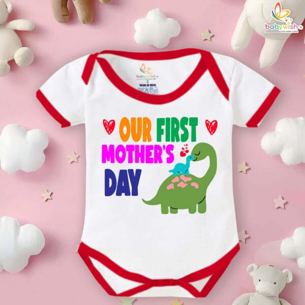 Our First Mothers Day Dinosaur Print Babywish Romper/Onesies - Image 5