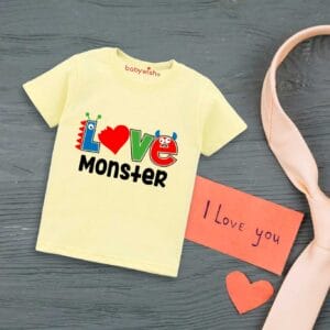 Valentine Day T-shirt for Kids Unisex Valentine Topwear Outfit Printed Half Sleeve Tshirt Dress for Boy n Girl "Love Monster on Valentine"