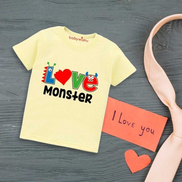 Valentine Day T-shirt for Kids Unisex Valentine Topwear Outfit Printed Half Sleeve Tshirt Dress for Boy n Girl "Love Monster on Valentine"