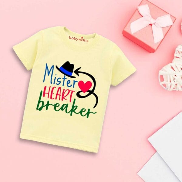 Valentine Day T-shirt for Kids Unisex Valentine Topwear Outfit Printed Half Sleeve Tshirt Dress for Boy n Girl "Mister Heart Breaker" - Image 3