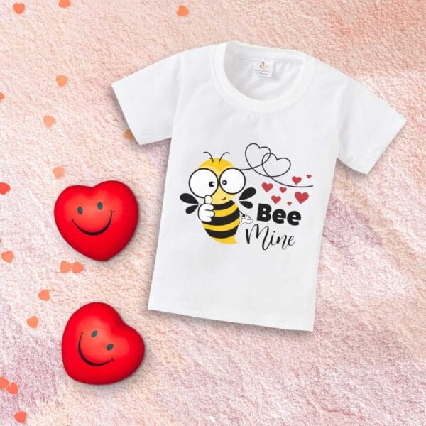 Valentine Day T-shirt for Kids Unisex Valentine Topwear Outfit Printed Half Sleeve Tshirt Dress for Boy n Girl "Bee Mine Printed"