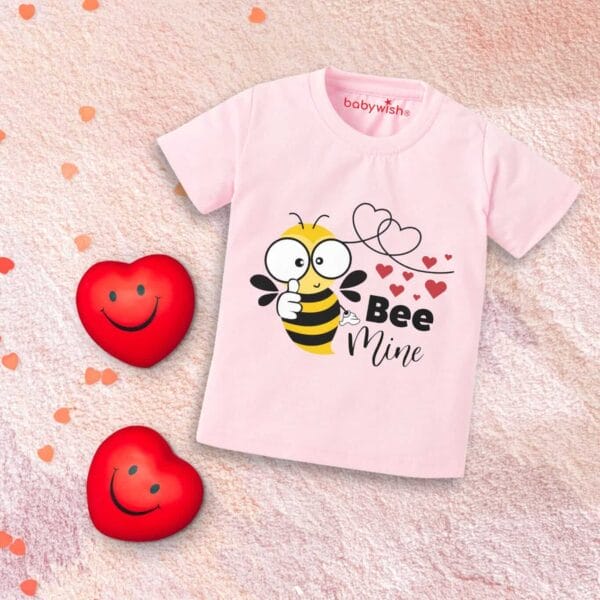 Valentine Day T-shirt for Kids Unisex Valentine Topwear Outfit Printed Half Sleeve Tshirt Dress for Boy n Girl "Bee Mine Printed" - Image 2
