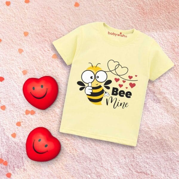 Valentine Day T-shirt for Kids Unisex Valentine Topwear Outfit Printed Half Sleeve Tshirt Dress for Boy n Girl "Bee Mine Printed" - Image 3