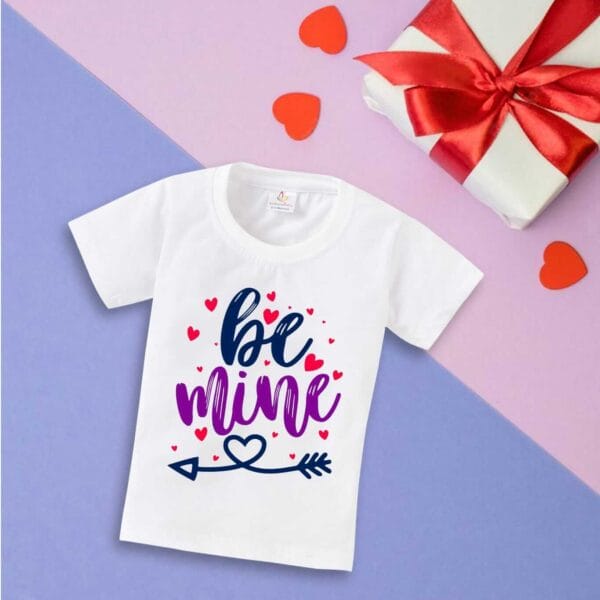 Valentine Day T-shirt for Kids Unisex Valentine Topwear Outfit Printed Half Sleeve Tshirt Dress for Boy n Girl "Be Mine on Valentine"