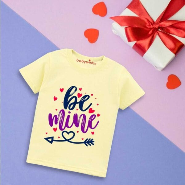 Valentine Day T-shirt for Kids Unisex Valentine Topwear Outfit Printed Half Sleeve Tshirt Dress for Boy n Girl "Be Mine on Valentine" - Image 3